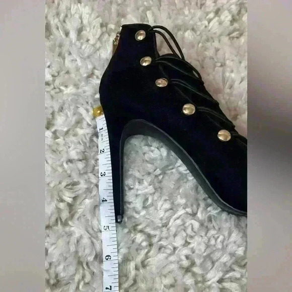 Jessica Simpson black suede like open toe elastic strap heels - Picture 8 of 10